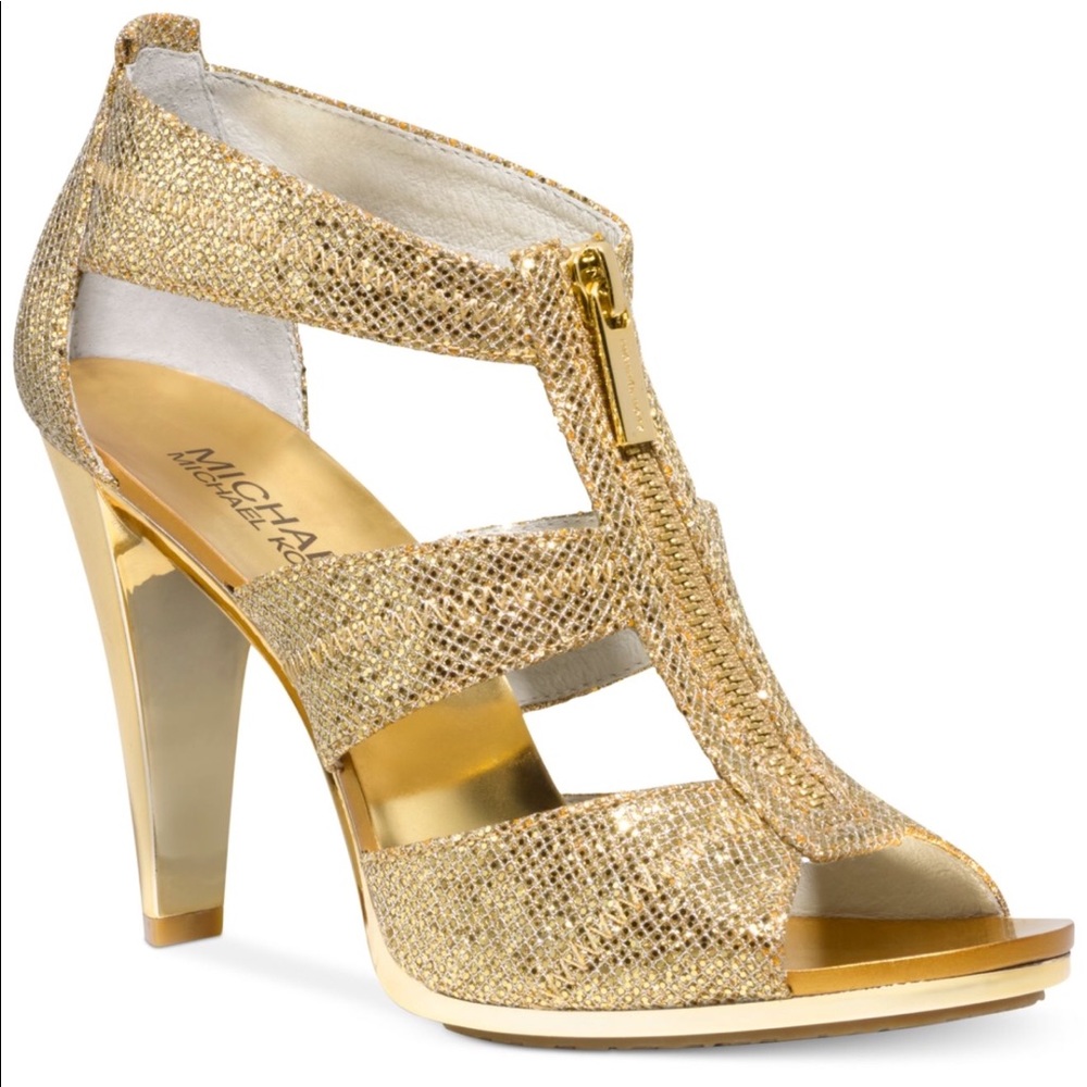 Michael Kors Berkley gold glitter sandals Tstrap